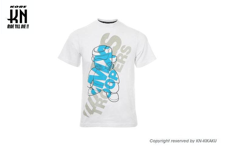 MXS WEAR T-SHIRT "MXS TROOPERS BASIC" WHITE/CYAN【Lサイズ】