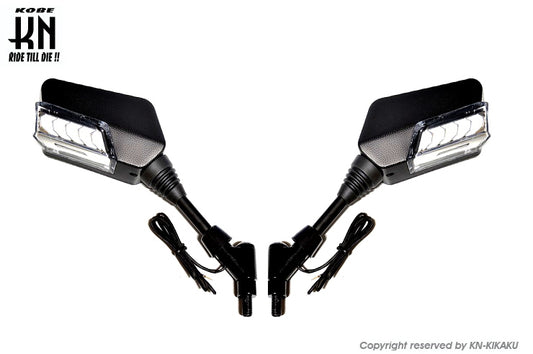 シーケンシャルウインカー付バックミラー【デイライトブルー/左10mm正,右10mm逆ネジ】