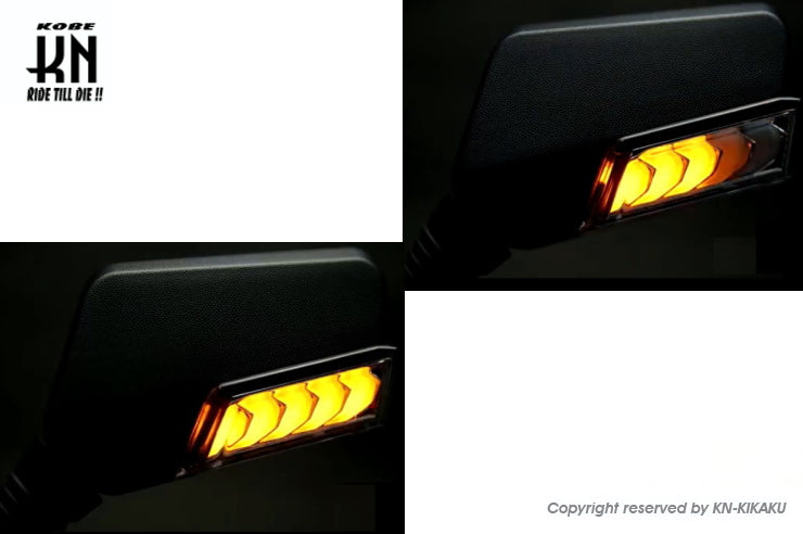 シーケンシャルウインカー付バックミラー【デイライトホワイト/左10mm正,右10mm逆ネジ】