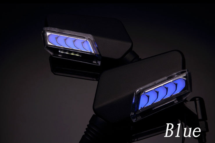 シーケンシャルウインカー付バックミラー【デイライトブルー/左8mm正,右8mm逆ネジ】