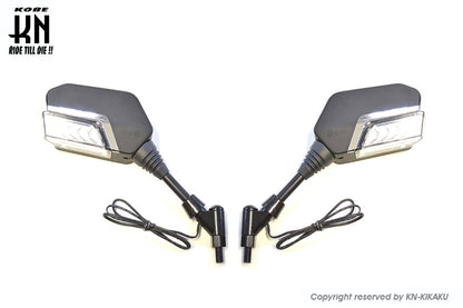 シーケンシャルウインカー付バックミラー【デイライトホワイト/左10mm正,右10mm逆ネジ】Eマーク付