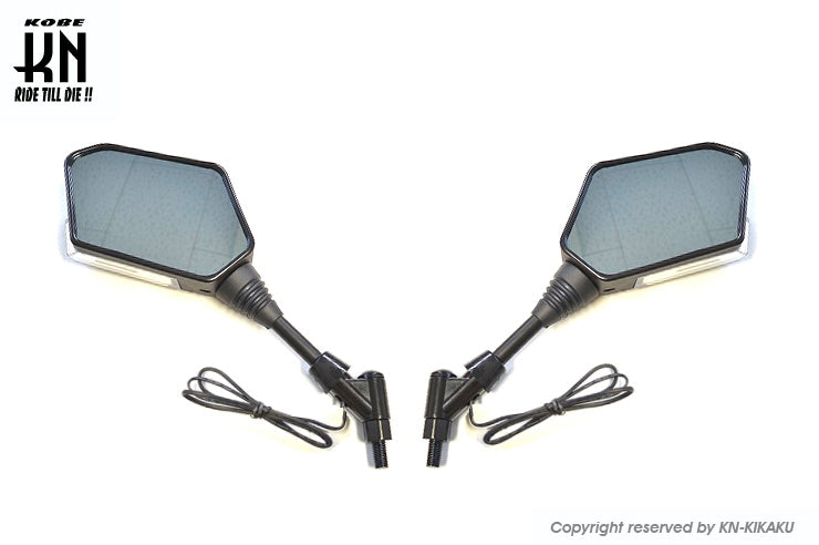 シーケンシャルウインカー付バックミラー【デイライトホワイト/左右10mm正ネジ】Eマーク付