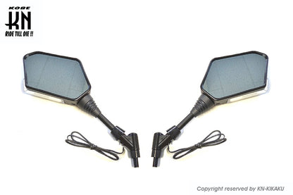 シーケンシャルウインカー付バックミラー【デイライトホワイト/左10mm正,右10mm逆ネジ】Eマーク付