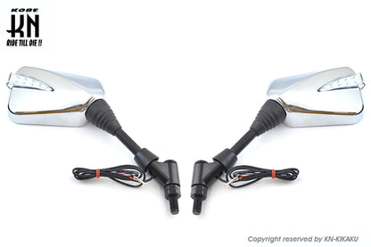 シーケンシャルウインカー付バックミラー2【デイライトホワイト/左10mm正,右10mm逆ネジ】メッキ