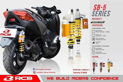 RCB 348-353mm リアショック減衰調整【XMAX250/300/PCX】SB-5【レッド/チタン色】